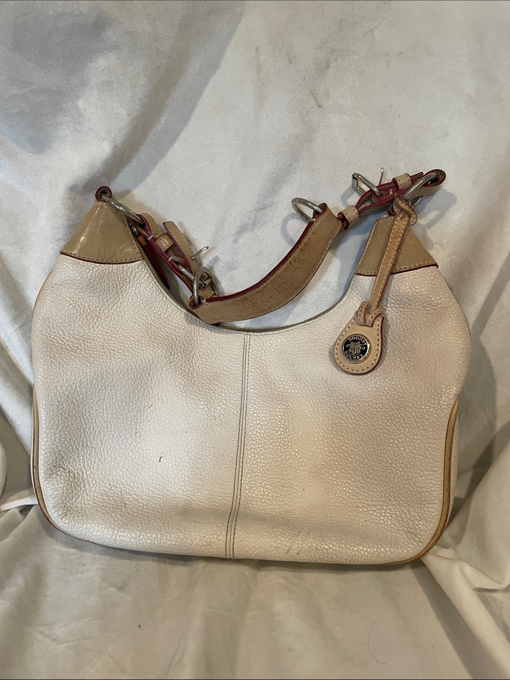Dooney & Bourke Cream Leather Shoulder Bag with Tan Trim